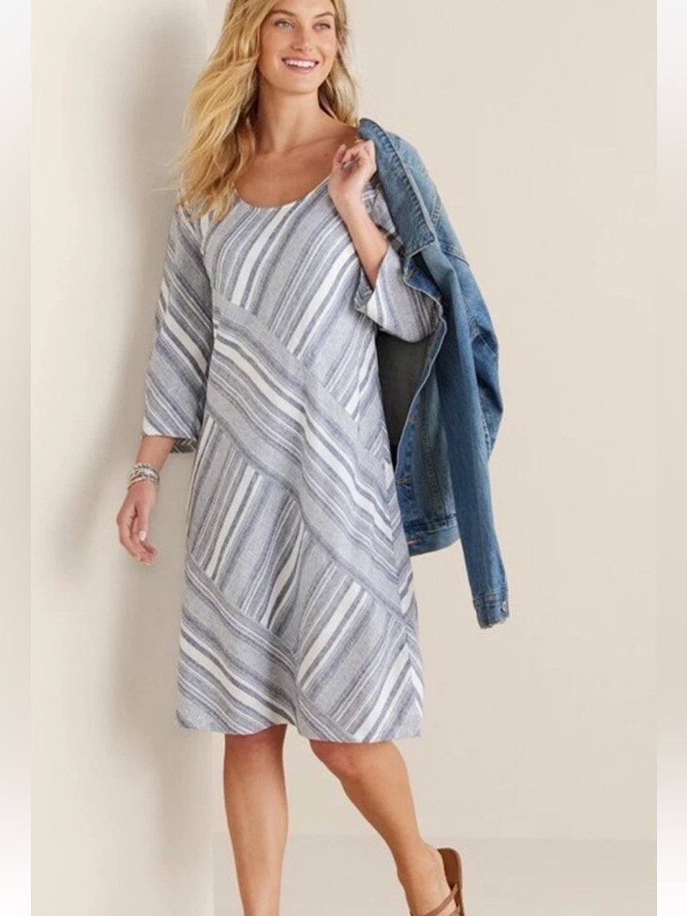 Soft Surroundings Sonya Lined Linen Knee Length Dress Size Large Pockets